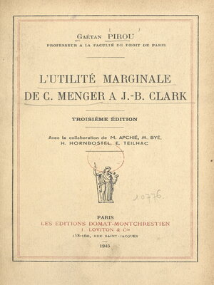 cover image of L'utilité marginale de C. Menger à J.-B. Clark